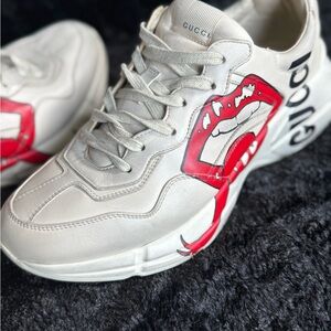 Gucci Men Leather Rython Dirty mouth Sneakers Ivory  Size 10.5 US. 552089